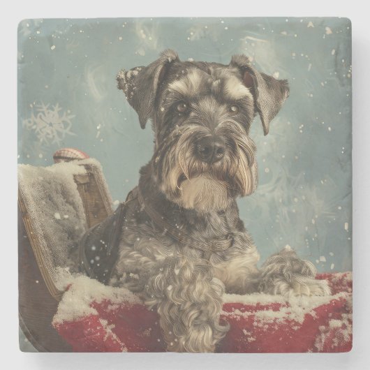 Schnauzer Hond Kerstfeest Stenen Onderzetter (Voorkant)