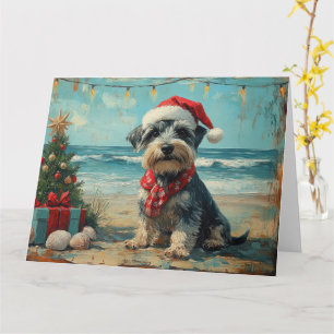 Schnauzer Hond Kerstmis Vintage Strand Kaart