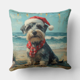 Schnauzer Hond Kerstmis Vintage Strand Kussen