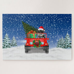 Schnauzer hond met kerstcadeaus legpuzzel