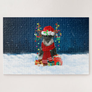 Schnauzer hond met kerstcadeaus legpuzzel