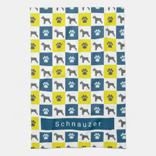 Schnauzer Hond & Poot Geel & Blauw Grid Theedoek