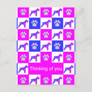 Schnauzer Hond & Poot Roze & Blauw Denken aan U Briefkaart