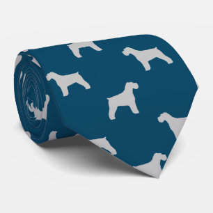 Schnauzer Hond Silhouetten Patroon Grijs en Blauw Stropdas