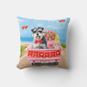 Schnauzer-hond Valentijnsdag vrachtwagen harten Kussen