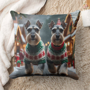 Schnauzer Honden Kerst Sneeuw Vakantie  Kussen