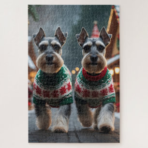 Schnauzer Honden Kerst Sneeuw Vakantie Legpuzzel