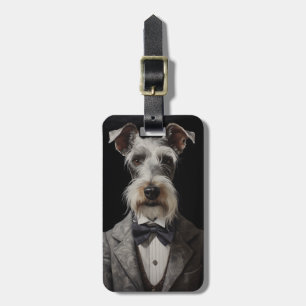 Schnauzer Hondenportret Grijs Pak Bow Stropdas Bagagelabel
