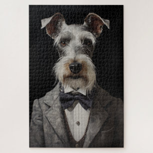 Schnauzer Hondenportret Grijs Pak Bow Stropdas Legpuzzel