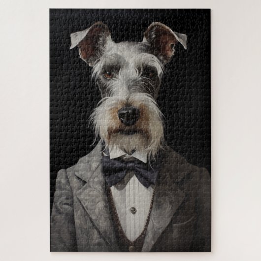 Schnauzer Hondenportret Grijs Pak Bow Stropdas Legpuzzel (Verticaal)