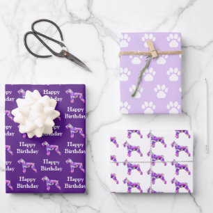 Schnauzer Hondensilhouet Paarse Gelukkige Verjaard Inpakpapier Vel