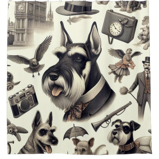  Schnauzer Illustratie Douchegordijn (Voorkant)