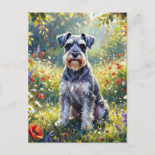 Schnauzer in bloemenweide briefkaart