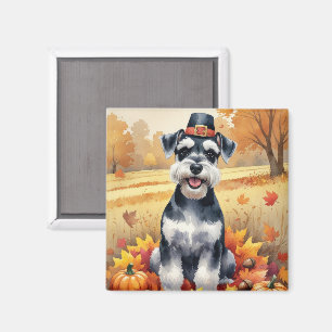 Schnauzer in de herfst verlaat de Thanksgiving Magneet