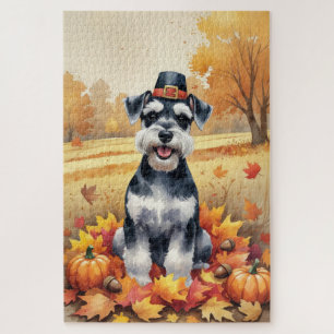 Schnauzer in herfstbladeren dankbaarheids kunst legpuzzel