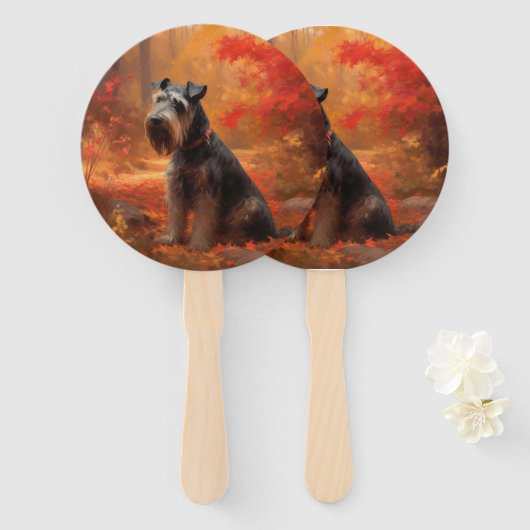 Schnauzer in Herfstbladeren Herfst Inspire Handwaaier (Voorkant en achterkant)