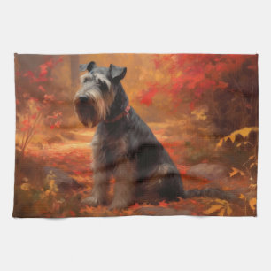 Schnauzer in Herfstbladeren Herfst Inspire Theedoek