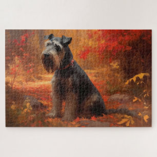 Schnauzer in herfstbladeren val inspireert legpuzzel