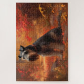 Schnauzer in herfstbladeren val inspireert legpuzzel (Verticaal)