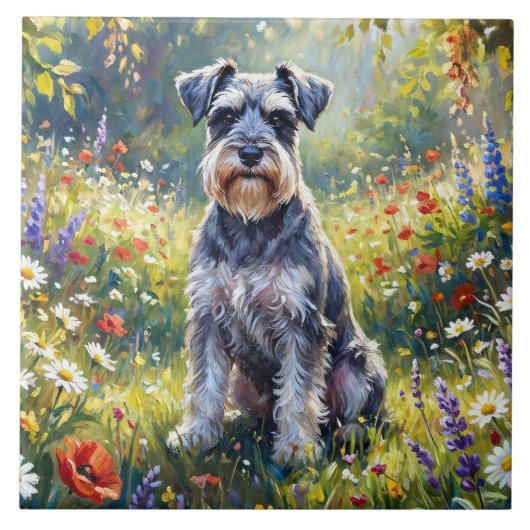 Schnauzer in Wildflower Meadow Tegeltje (Voorkant)