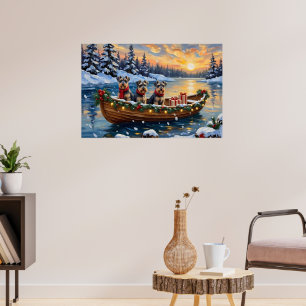 Schnauzer Kerstboot Vakantie Poster