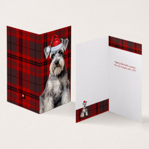 Schnauzer Kersthond met Rode Kerst Plaid Patroon Kaart