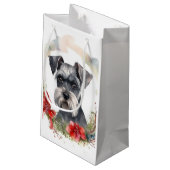 Schnauzer Kerstkrans Feestelijke Pup Klein Cadeauzakje (Achterkant Gekanteld)