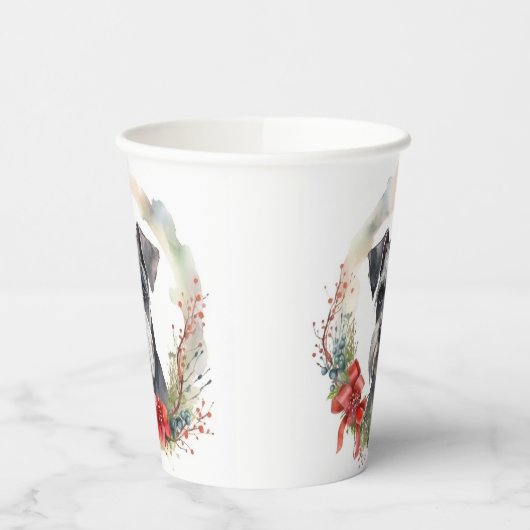 Schnauzer Kerstkrans Feestelijke Pup Papieren Bekers (Links)