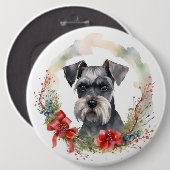 Schnauzer Kerstkrans Feestelijke Pup Ronde Button 6,0 Cm (Voorkant /achterkant)
