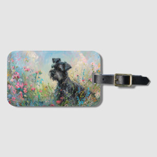 Schnauzer Kleurrijke Wildbloemen Bagagelabel
