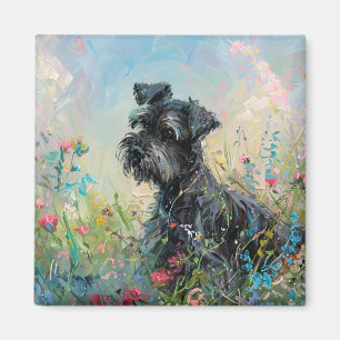 Schnauzer Kleurrijke Wildbloemen Magneet