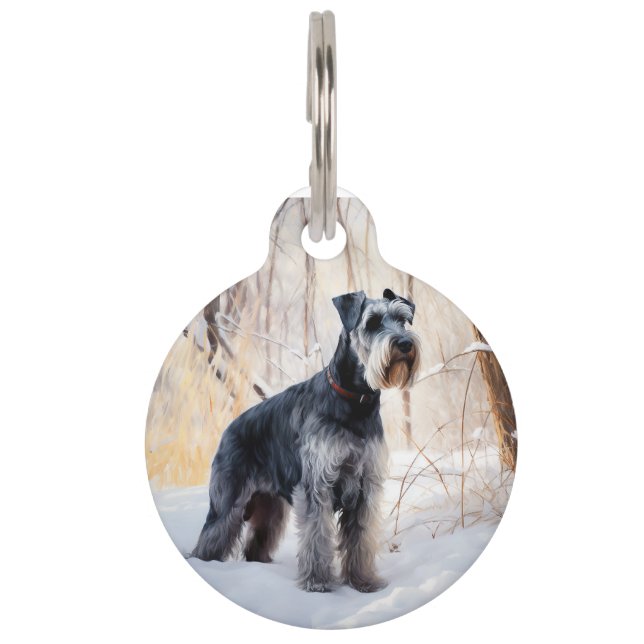 Schnauzer Laat het sneeuwen Kerstmis Huisdierpenning (Voorkant)