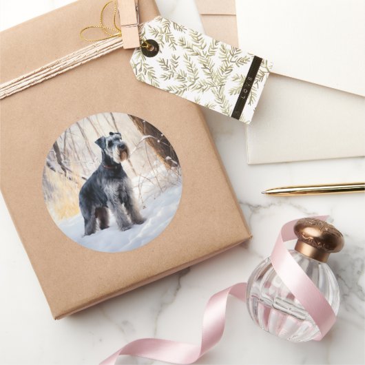 Schnauzer liet het sneeuwen Kerstmis Ronde Sticker (Geschenken)
