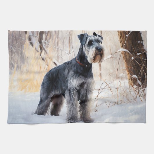 Schnauzer liet het sneeuwen Kerstmis Theedoek (Horizontaal)