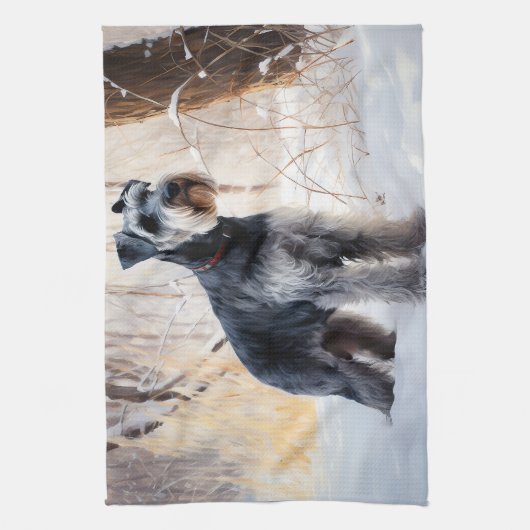 Schnauzer liet het sneeuwen Kerstmis Theedoek (Verticaal)