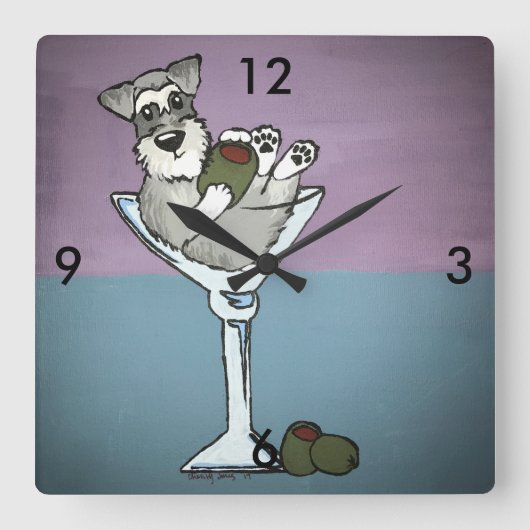 Schnauzer Martini Clock Vierkante Klok (Voorkant)