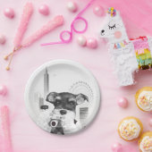 Schnauzer met camera papieren bordje (Feest)