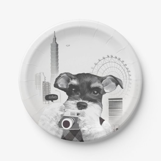 Schnauzer met camera papieren bordje (Voorkant)