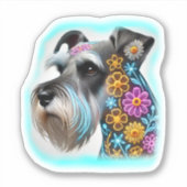 Schnauzer met Flowers Sticker (Voorkant)