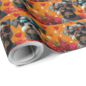 Schnauzer met Hart Rozen Valentijnsdag Cadeaupapier (Rol Hoek)