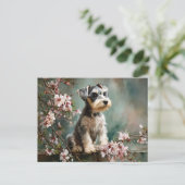 Schnauzer Puppy Among Spring Cherry Blossoms Briefkaart (Staand voorkant)