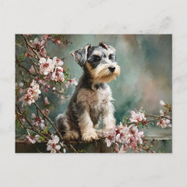 Schnauzer Puppy Among Spring Cherry Blossoms Briefkaart
