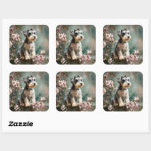 Schnauzer Puppy Among Spring Cherry Blossoms Vierkante Sticker (Vel)