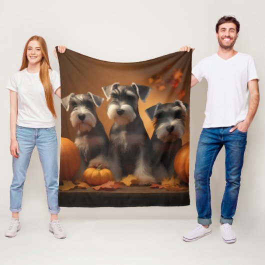 Schnauzer Puppy Herfst Delight Pompoen Fleece Deken (In situ)