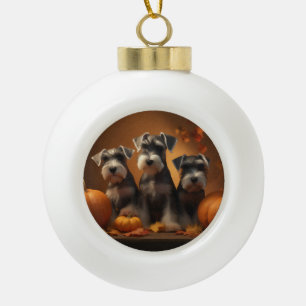 Schnauzer Puppy Herfst Delight Pompoen Keramische Bal Ornament