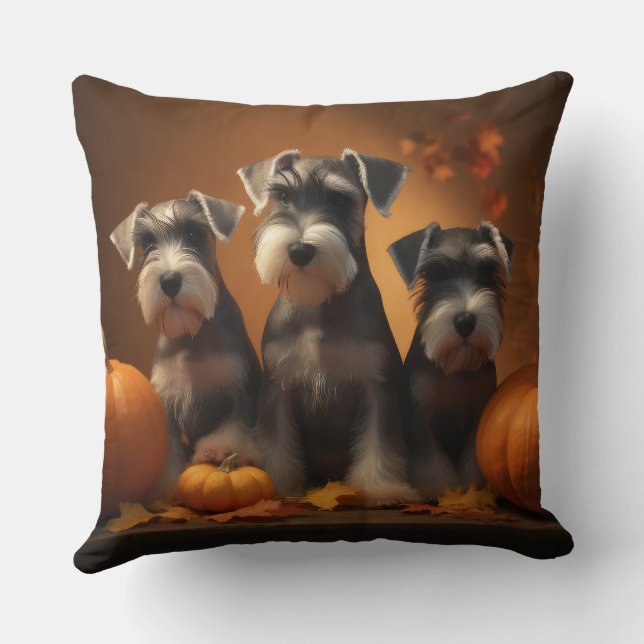 Schnauzer Puppy Herfst Delight Pompoen Kussen (Achterkant)