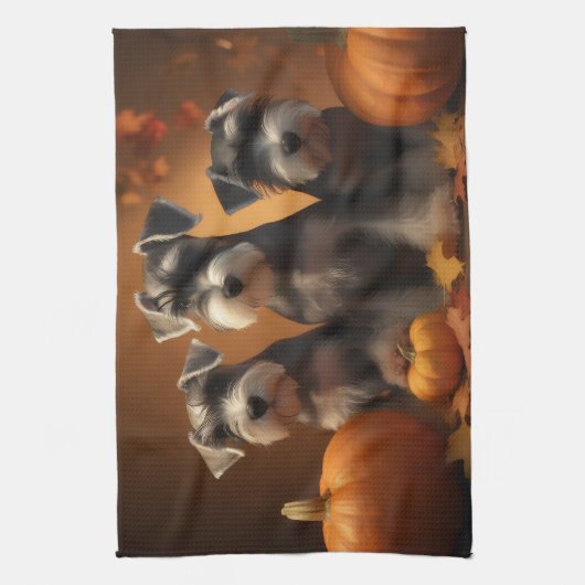 Schnauzer Puppy Herfst Delight Pompoen Theedoek (Verticaal)