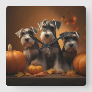 Schnauzer Puppy Herfst Delight Pompoen Vierkante Klok