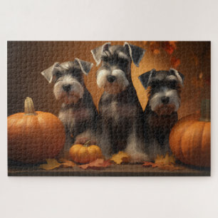Schnauzer Puppy Herfst Plezier Pompoen Legpuzzel
