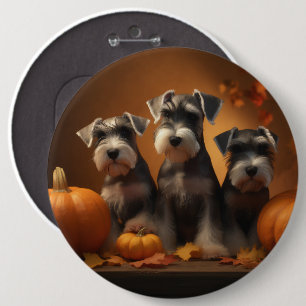 Schnauzer Puppy Herfst Plezier Pompoen Ronde Button 6,0 Cm